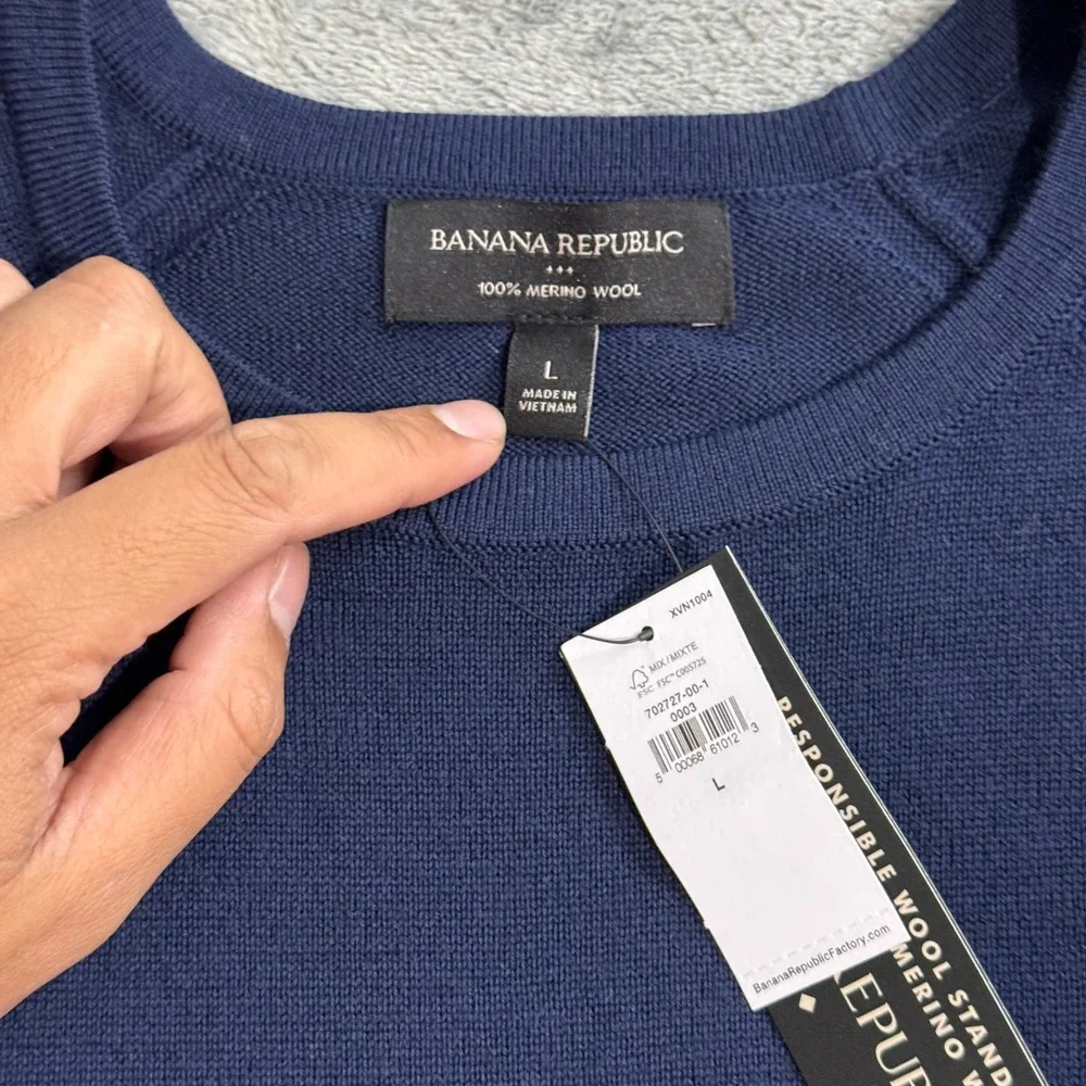 Banana Republic Mens Merino Wool Crewneck Sweater Navy Blue Large NWT 702727